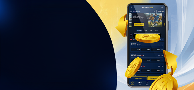 Interfaz de la app móvil Admiralbet mostrando opciones de depósito y bonos